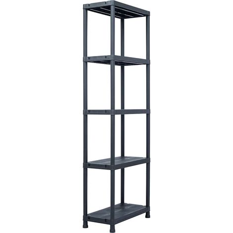Étagère de rangement en plastique noir, 5 niveaux, 125 kg, 60 x 30 x 180 cm - PANGIVO (1/5)
