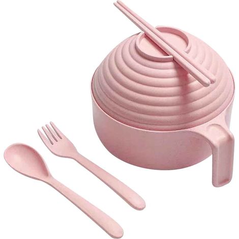 Bol Pour Nouilles Instantanées - Avec Couvercle Et Poignée - Compatible Micro-ondes - Ensemble Complet Avec Baguettes Cuillère Fourchette - 15,5 x 15,5 x 13 cm (1/5)