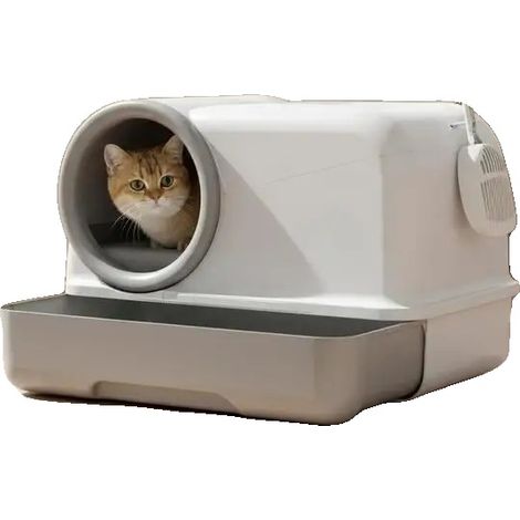 Bac à litière pour chat, design fermé, comprend un plateau et une pelle, vert armée (1/2)