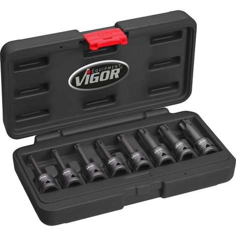VIGOR Schlagschrauber Schraubendrehereinsatz Satz, 1/2 (12,5 mm) Vierkant hohl, Innen TX Profil, 8-tlg., T30 - T80, Anzahl Werkzeuge: 8