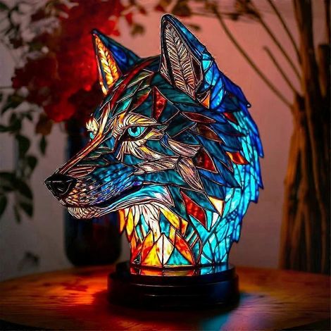 Originelle Tischleuchte aus Kunstharz mit farbenfrohem Buntglas-Effekt, elegantem Tiermotiv, Nachtlicht für Büro und Schlafzimmer (1/5)