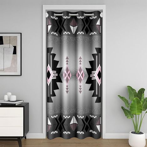 Rideau de Porte Aztec Boho Rideau Occultant 200x200 Mexique Occidental Rideaux Porte Enfants Adolescents Adultes La Géométrie Ethnique Tribale Exotique Gris Rose Rideaux de Placard - 106L X 203H cm (1 (1/5)