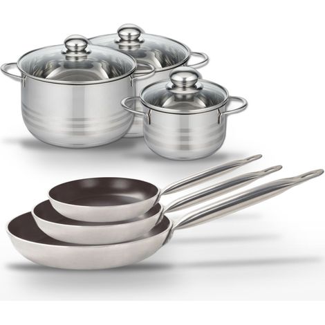 Lot de 3 Poêles 24/28/32 cm et 3 Faitouts 16/20/24 cm Elo Bistro Line (1/5)