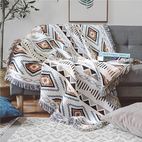 CSPARKV (Geometrische Muster, 130 x 180 cm) Sofadecke mit Quaste, Sofaüberwürfe, Strickdecke, Decke im aztekischen Ethno-Stil, für Zuhause, Büro, Reisen, Camping