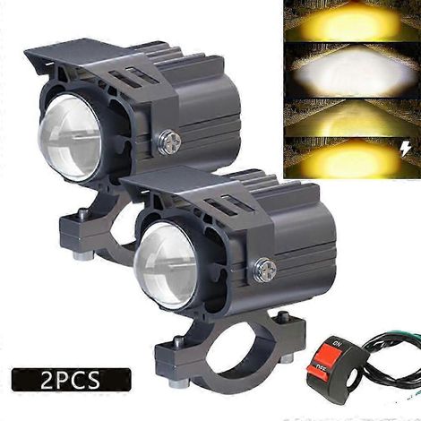 Phares auxiliaires à LED pour moto, feux antibrouillard, projecteurs additionnels avant, 4 modes, 12 V-85 V, bicolore blanc/ambre (1/5)