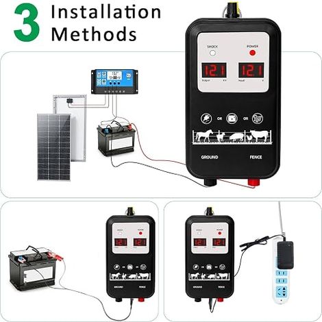 Électrificateur de Clôture Électrique avec Boîtier Étanche, Kit de Clôture avec Isolateurs Annulaires et Fil de Clôture, Tension de Sortie Réglable 12 kV–13,5 kV, pour Protection des Animaux (1/4)