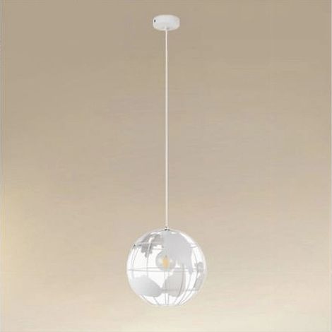 TrAdE Shop Traesio - Lampadario A Sospensione Mappamondo E27 In Metallo Bianco Sfera Globo Sospeso 33931 - (1/5)