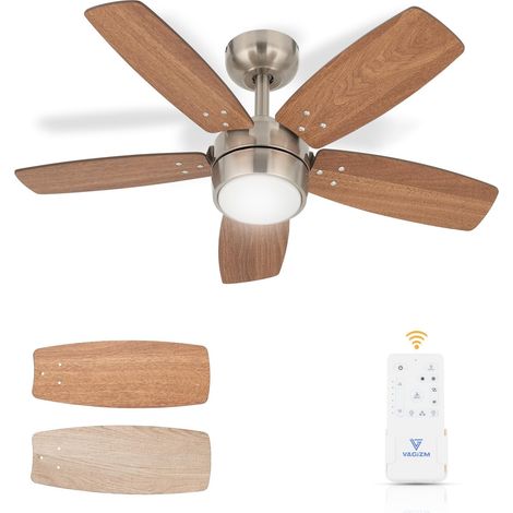 91CM Ceiling Fan for Small Room: Modern with Dimmable Light and Remote Control - Reversible and Quiet with 6 Speeds for Small Bedroom - 230V  Easy installation, 6 speeds, timer, 18° sloping roof, reve (1/5)