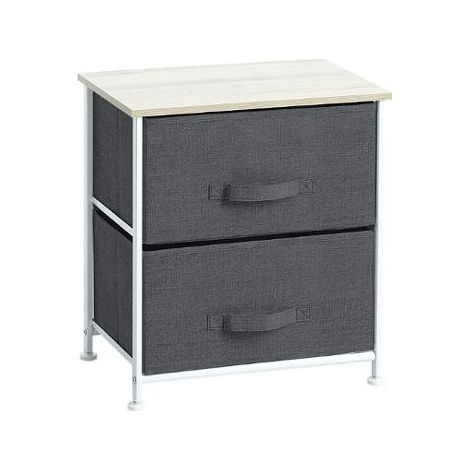 Table de Chevet 2 Tiroirs "Ubud" 51cm Gris Foncé (1/2)