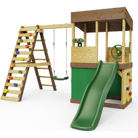 Rebo Lookout Tower with Single Swing, Wave Slide, Climbing Wall, Adventure and Den Packs (1/4)
