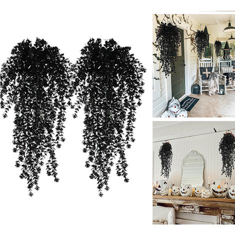 2 pièces fleurs suspendues noires, plantes suspendues simulées, 75 cm, plantes de vigne,adaptées aux murs de fête d'Halloween intérieurs et extérieurs