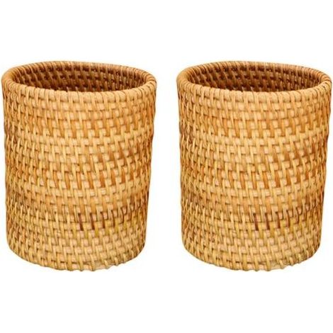 Umweltfreundlicher Stiftehalter aus Rattan, handgefertigter Schreibtischorganizer aus Weide, handgefertigter Make-up-Pinselhalter, Dekoration im rustikalen Stil für Zuhause und Büro, langlebige Aufbew (1/5)