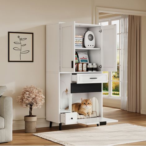 Mueble de almacenaje para gatos blanco 80 x 40 x 161 cm de madera de ingeniería HAVRYA (1/5)