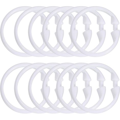 Lot de 12 crochets de rideau de douche, anneaux de rideau de douche en plastique en forme de O pour anneaux de salle de bain, tringles de fenêtre de douche, rideau de douche, vestiaire, blanc (1/5)
