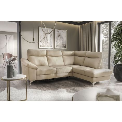 Canapé d'angle en cuir italien de luxe 5 places LUZINI beige, angle droit (1/4)