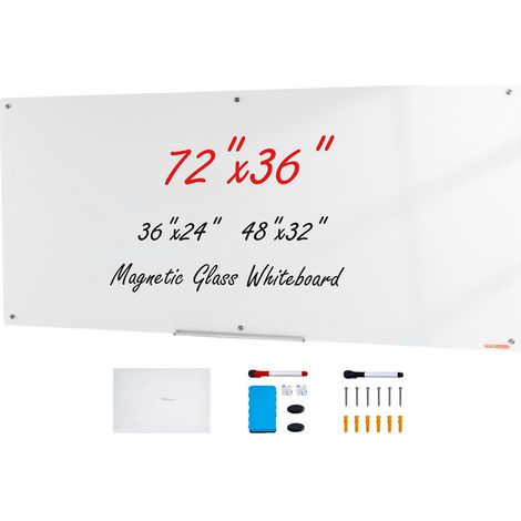 Tableau Blanc Magnétique Effaçable à Sec en Verre 182,9x91,5 cm, Grand Tableau Mémo Mural sans Cadre, avec Plateau de Marqueurs, un Effaceur et 2 Marqueurs, pour Bureau École Restaurant Domicile (1/5)