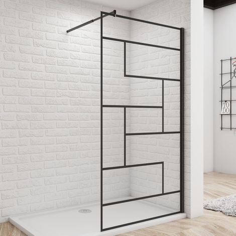 120x200cm Schwarze unregelmäßige FormDuschabtrennung 8mm Nano ESG Duschwand Duschabtrennung + 70-120cm Stabilisator (1/5)