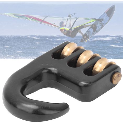 Poulie universelle 3 roues en alliage d'aluminium noir pour windsurf avec crochet (1/5)