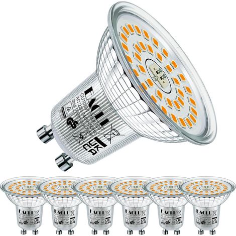 Ampoules LED GU10 Blanc Chaud 2700K, 6W Équivalent Halogène 100W, Lot de 6, 735lm LED Éclairag sans Scintillement, Large Faisceau 120° Spot, Non Dimmable AC 230V Court Lampe à Réflecteur (1/5)