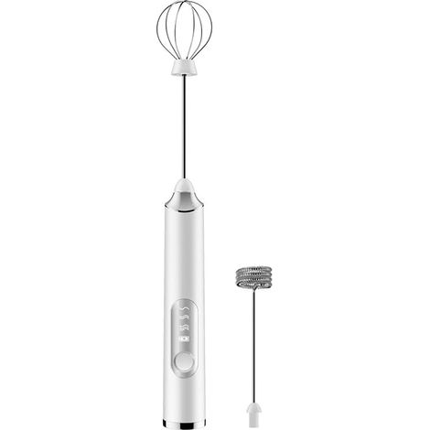 Mousseur à lait électrique portable en acier inoxydable, pour café, matcha, chocolat chaud, frappé, blanc. (1/5)