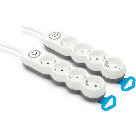 Lot de 2 multiprises 4 Prises, avec Interrupteur, Fiche Plate, Multiprise Multiple 1,4 mètre, Protection Enfant, Blanc, Gamme Design (1/5)