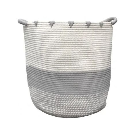 Panier de rangement rond D. 40 cm en corde de coton blanc gris - LOU (1/4)