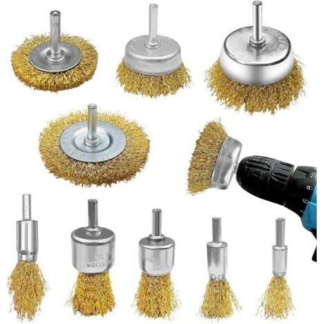 Lot de 9 Brosses Métalliques pour Perceuse - Tige de 6 mm - Nettoyage Rouille Corrosion Peinture - Pour Métal Bois Pierre (1/4)
