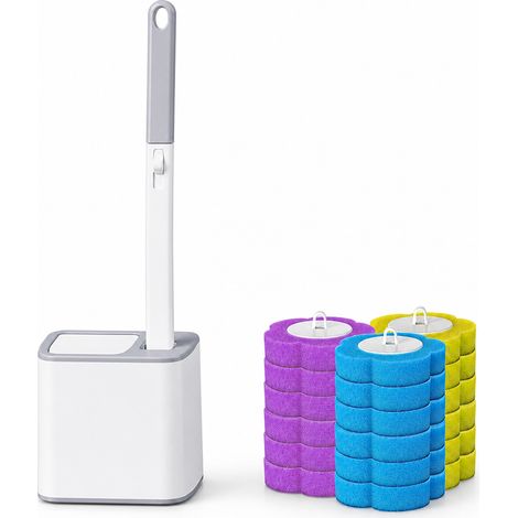 Brosse WC Jetable Grise avec Support Mural à Couvercle Automatique, 24 Têtes de Rechange (1/5)