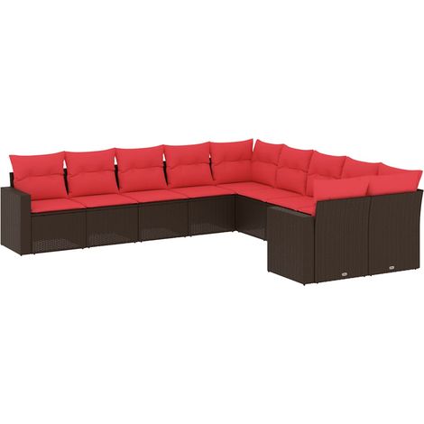 vidaXL Set Divani da Giardino 10pz con Cuscini in Polyrattan Marrone (1/5)