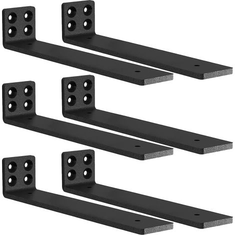 Lot de 6 Equerre Etagere Murale, équerre Industrielle,Equerre Charge Lourde,5 mm D'épaisseur, Support Invisible étagère Murale avec Vis (Noire 30 cm) (1/5)