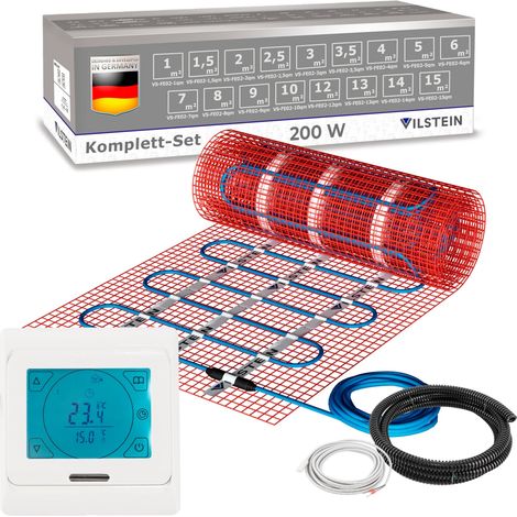 VILSTEIN© Elektrische Fußbodenheizung 200W/m² TWIN Technologie Elektro Komplett-Set 4m² - 8m