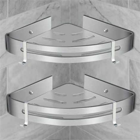 Wall-mounted aluminum shower shelf – Self-adhesive installation without drilling – Set of 2 shelves – Dimensions 30.5 x 22.5 x 6 cm (1/5)