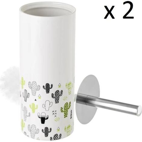 Lot de 2 brosse de toilette WC avec support, porte brosse WC en céramique colorismulticolore - Diamètre 10 x Hauteur 32 cm-JUANIO (1/4)