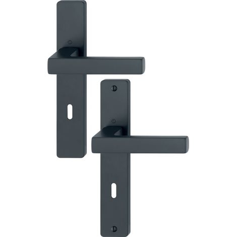 Hoppe – Poignée de porte sur plaque longue – Finition noir mat – Fonction à clé L – Aluminium – Norme DIN EN 1906 grade 3 – Montage rapide sans outil