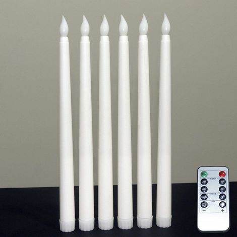 Bougie conique scintillante sans flamme 10 boutons télécommande mèche 3D bougie fenêtre en cire véritable 2 x 24 cm 6 pièces (1/5)
