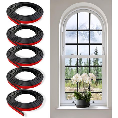 Kit de 5 rejillas adhesivas para ventanas, 10 m de rejillas autoinstalables, molduras de acabado de pared recortables para marcos de puertas y ventanas (1,5 x 2 x 1,2 cm L x 0,3 cm) (1/5)