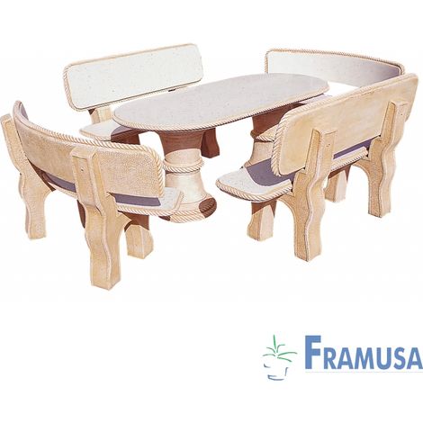 CONJUNTO COMEDOR PIEDRA OVALADO JARDIN OLIVO PULIDO OCRE