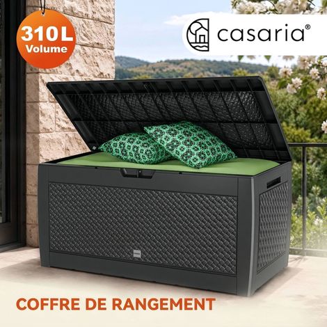 Coffre de rangement Malle 310 litres Stockage coussins avec roulettes Extérieur jardin modèle au choix Aspect tressé - anthracite