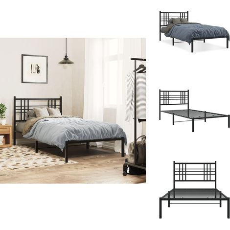 Cadre de lit métal sans matelas avec tête de lit noir 100x190cm - Cadre De Lit - Lit Double - Lit Metal - Lit Moderne - Literie (1/5)