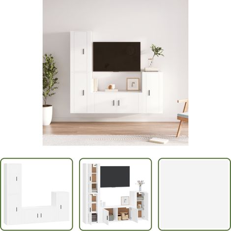 vidaXL Meuble tv blanc -  Ensemble de meubles TV 4 pcs Blanc Bois d'ingénierie (1/5)