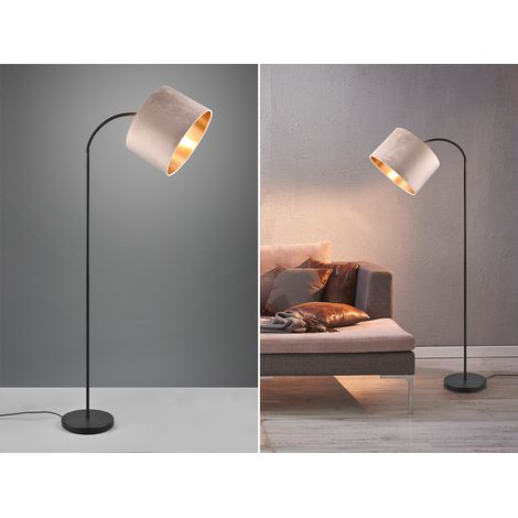 LED Bogenleuchte mit Samt Lampenschirm Beige Gold, Höhe 156cm (1/5)