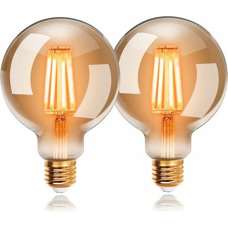 Lampadina LED retrò Edison G80 da 6W, attacco E27, luce bianca calda 2200K, equivalente a 48W, filamento visibile, confezione da 1