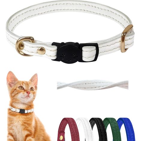 Collier Chat Anti-Étranglement, Cuir d'agneau Souple (Blanc) (1/5)