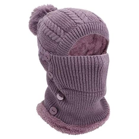 Ensemble bonnet et tour de cou chaud d hiver avec pompon doublure polaire ajustable pour femme sport extérieur