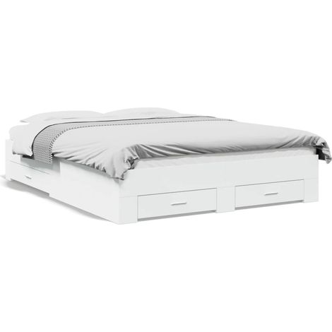 Lit double,Lit adulte,Cadre de lit avec tiroirs sans matelas blanc 150x200 cm CFW3801115 (1/5)