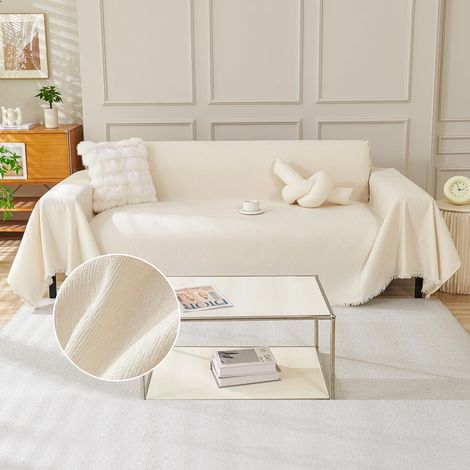 1 Housse De Canapé Chenille 230x380cm Lavable Recto-Verso Franges Pour Salon 3-4 Places (1/5)