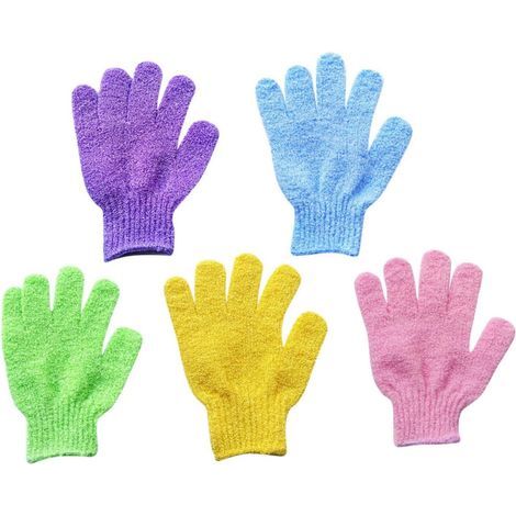 Lot de 5 gants exfoliants pour le corps, accessoires de salle de bain, gants de gommage, gants de douche, gants de bain à récurer (1/5)