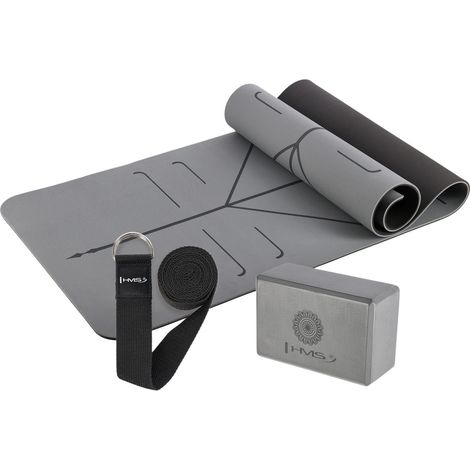 Yoga-Set - Graue TPE-Matte, Block, Gurt