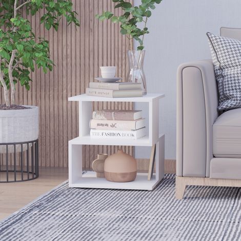 Table basse, table de chevet, table d'appoint à 2 niveaux avec étagère de rangement pour salon, 40 x 40 x 43 cm, blanche (1/5)