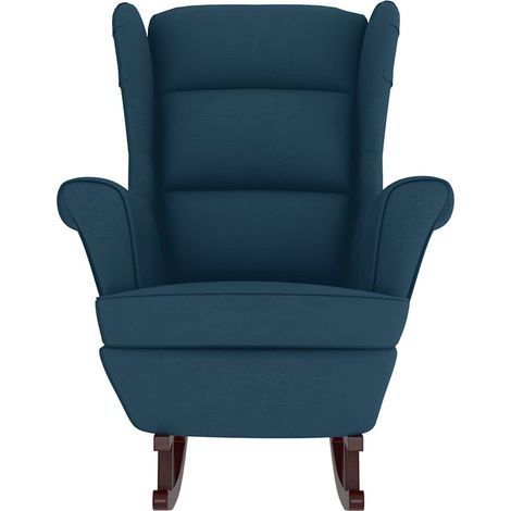 vidaXL Mecedora con respaldo alto de terciopelo azul y madera maciza (1/5)